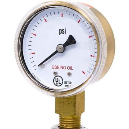 ENGINEERED SPECIALTY PRODUCTS, INC PIC Gauges 2" UNO Pressure Gauge, 1/4" NPT, Dry, 0/3000 PSI, Lower Mount, 501D-UNO-204P 501D-UNO-204P